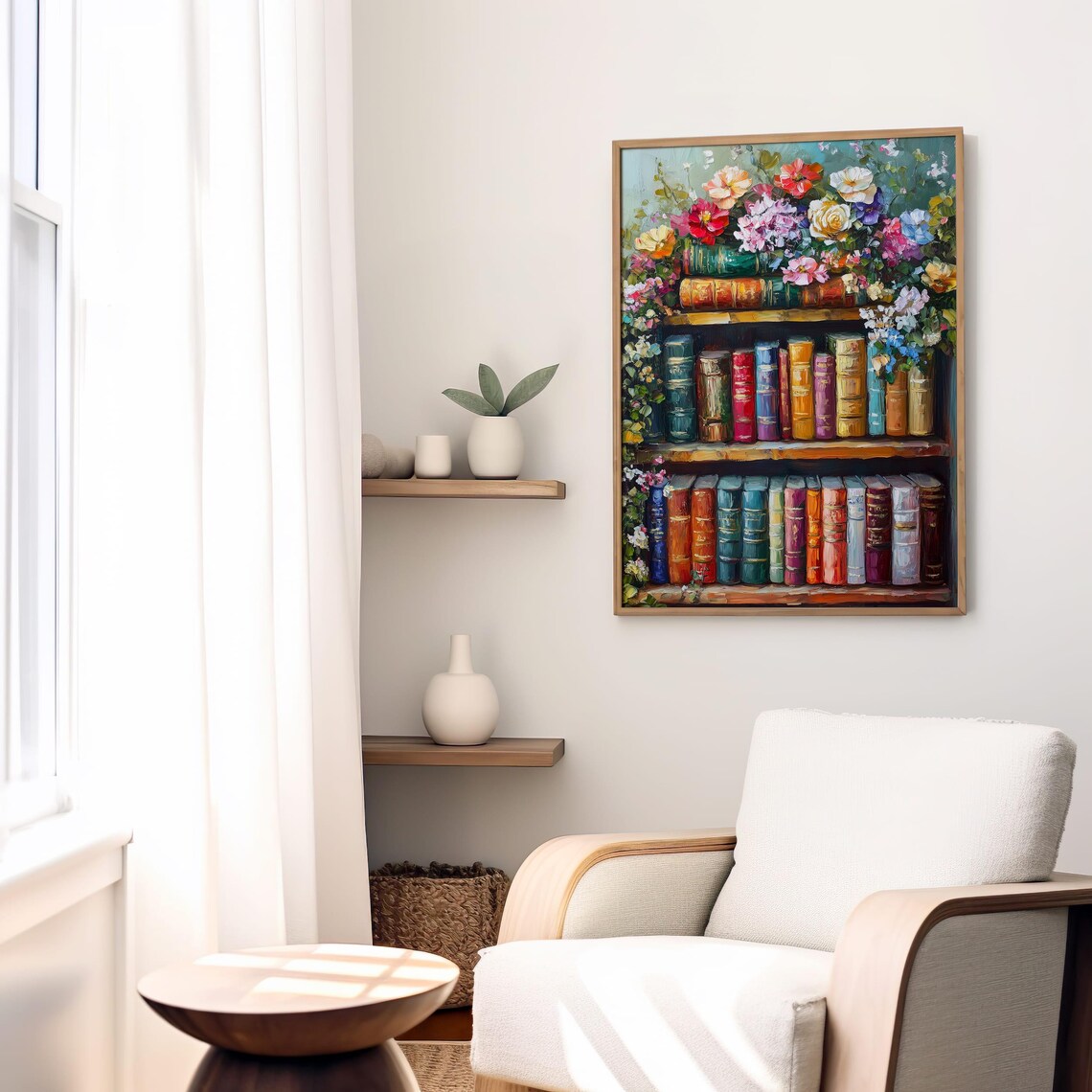 Vintage Bookshelf With Antique Books And Fresh Flowers Poster - Image 6