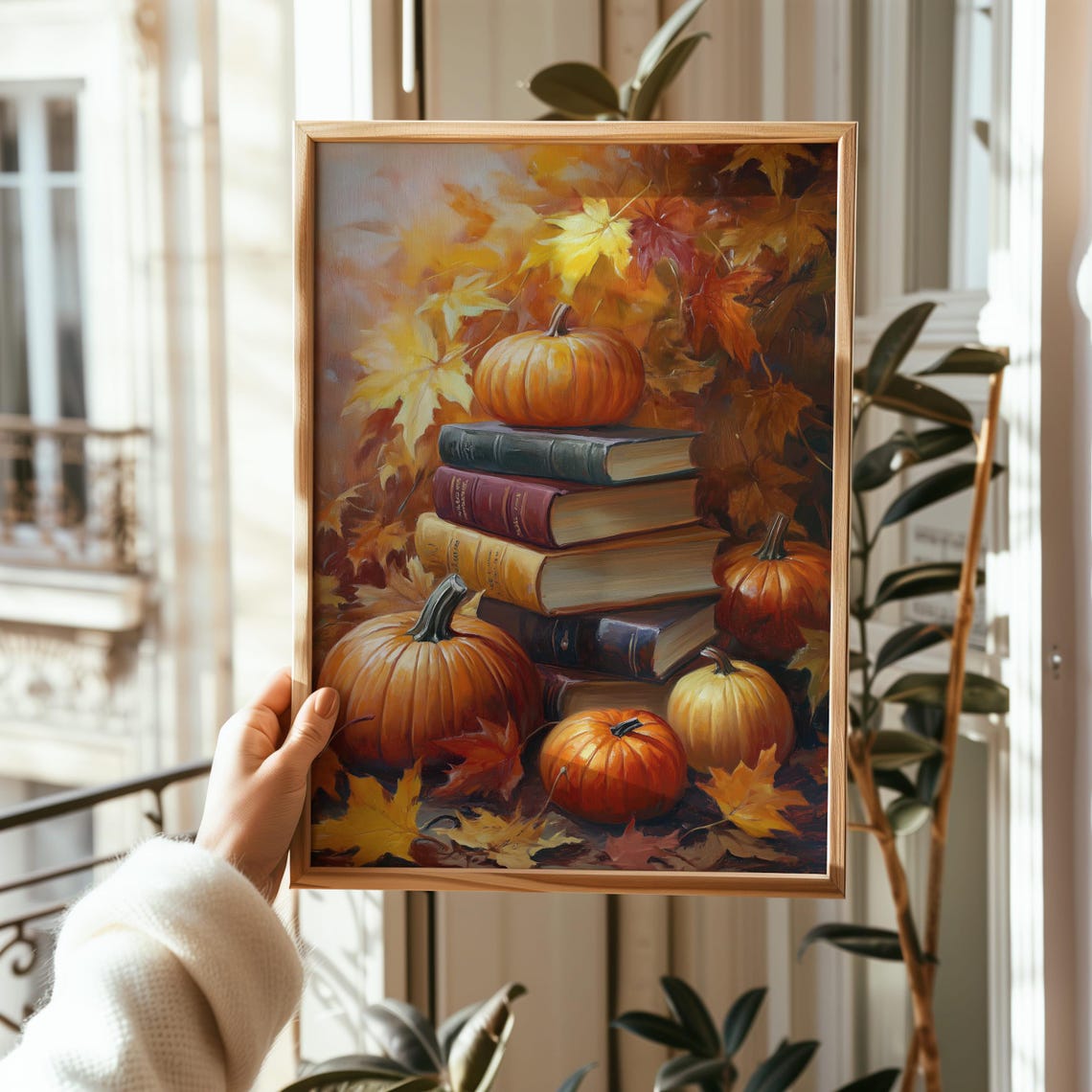 Pumpkin and Book Stack Autumn Harvest Still Life Fall Decor Art Poster - Image 5