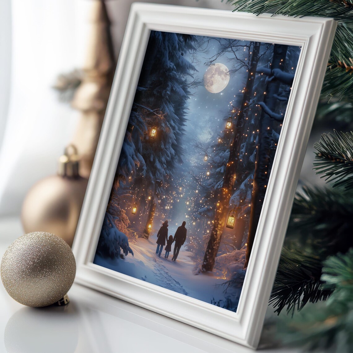 Winter Forest Moonlight Christmas Art Print - Image 5
