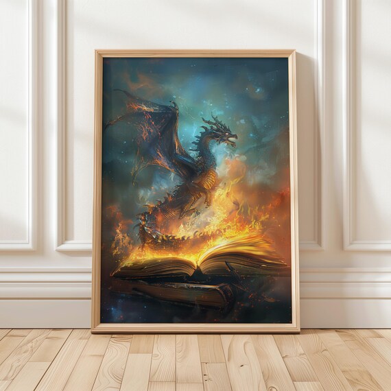 Epic Dragon From Book Art Print Fiery Magic Wall Decor Art For Book And Fantasy Lovers