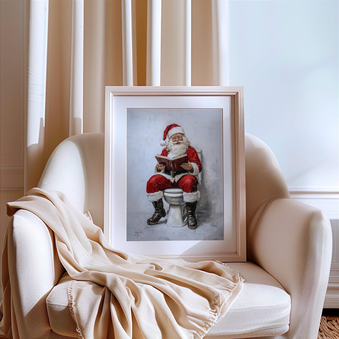 Funny Santa Bathroom Art, Humorous Christmas Print - Image 5