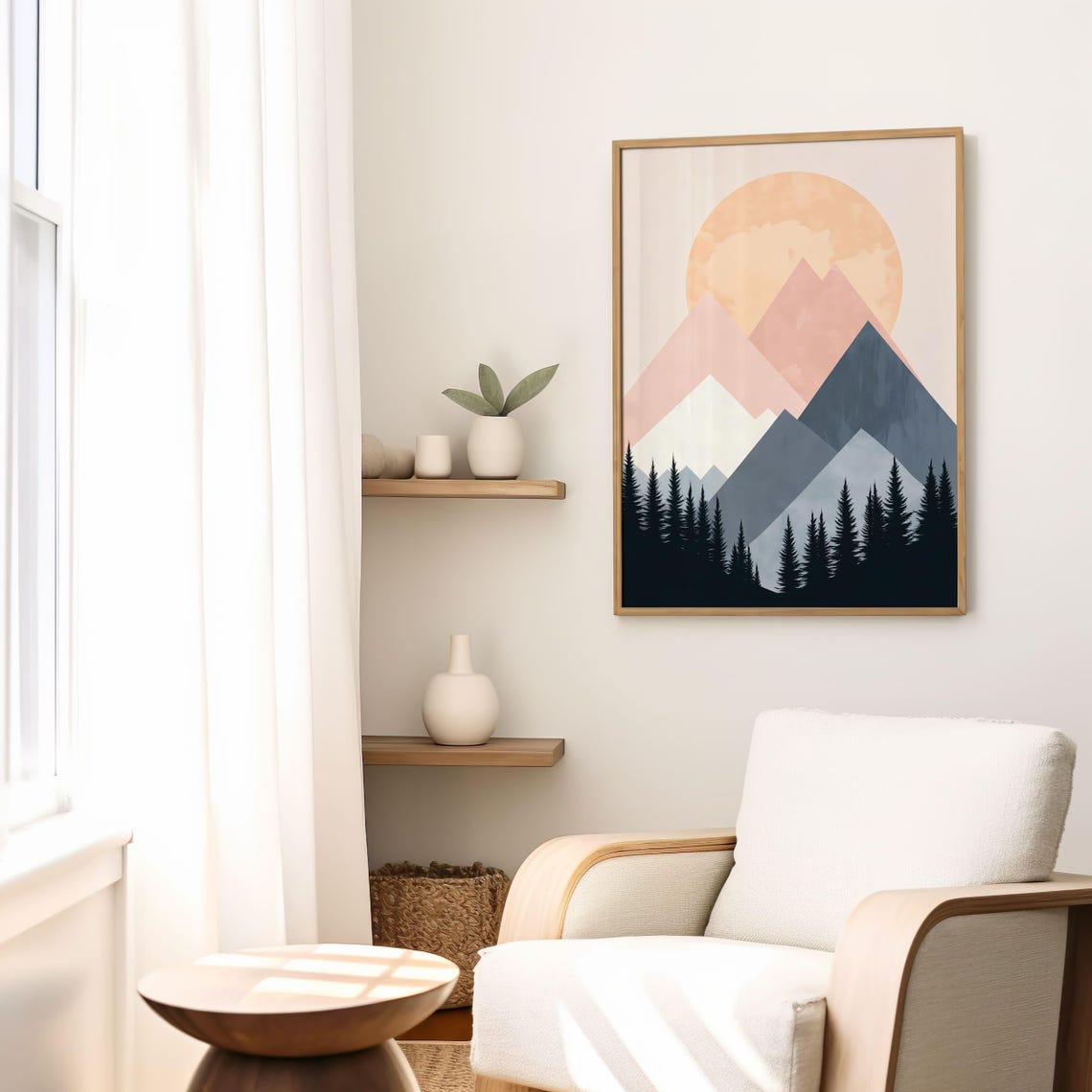 Minimalist Mountain Sunrise Abstract Peaks Forest Landscape Poster - Image 4