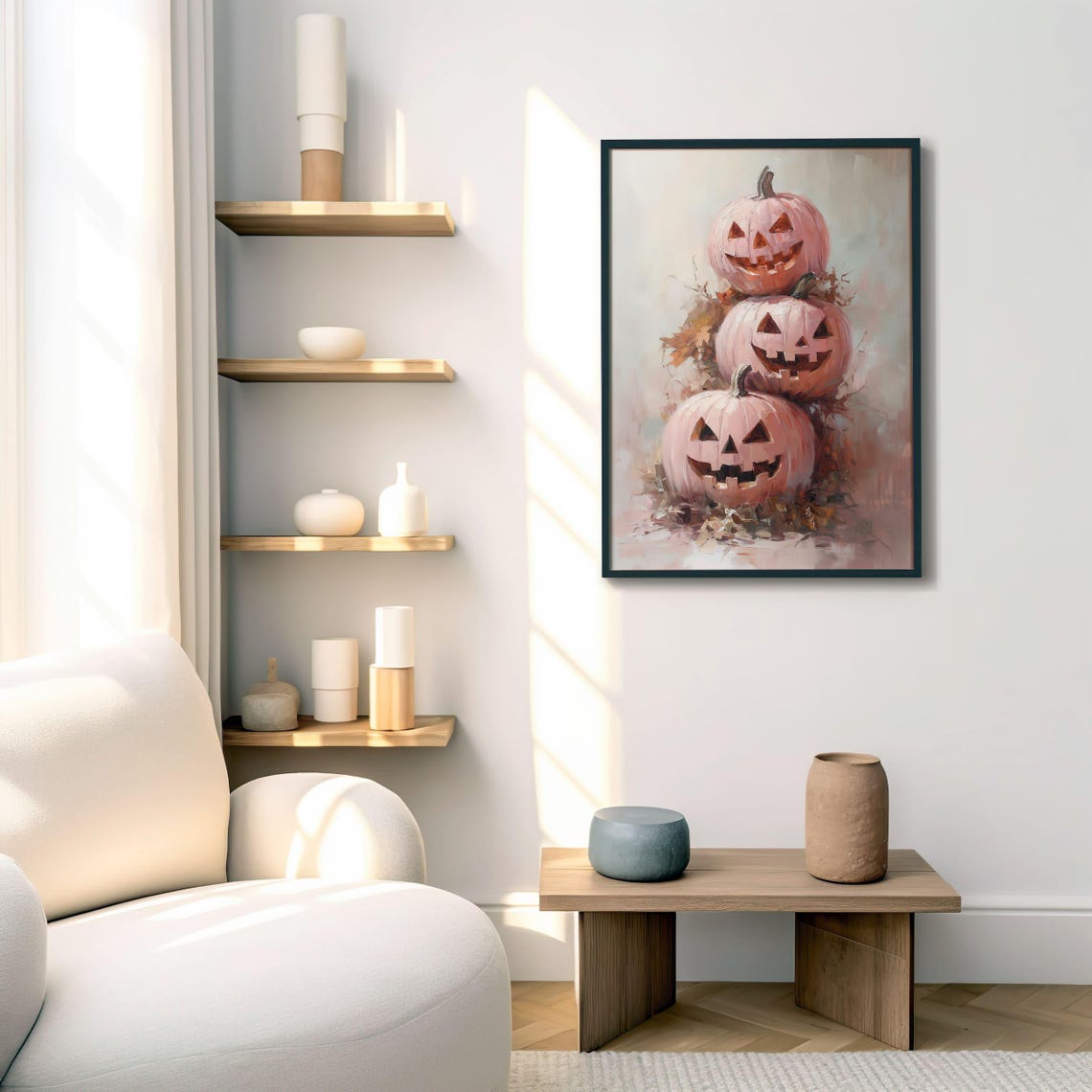 Pink Pastel Jack O Lanterns Stacked Pumpkins Halloween Poster - Image 4