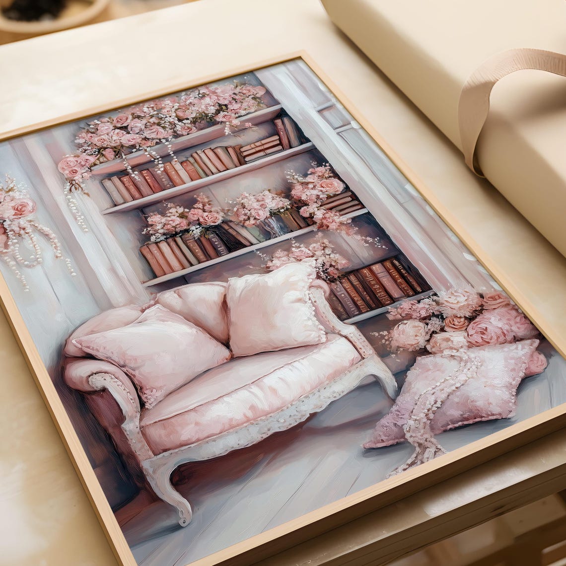Pink Floral Bookshelf Reading Nook Shabby Chic Book Lover Poster - Image 6