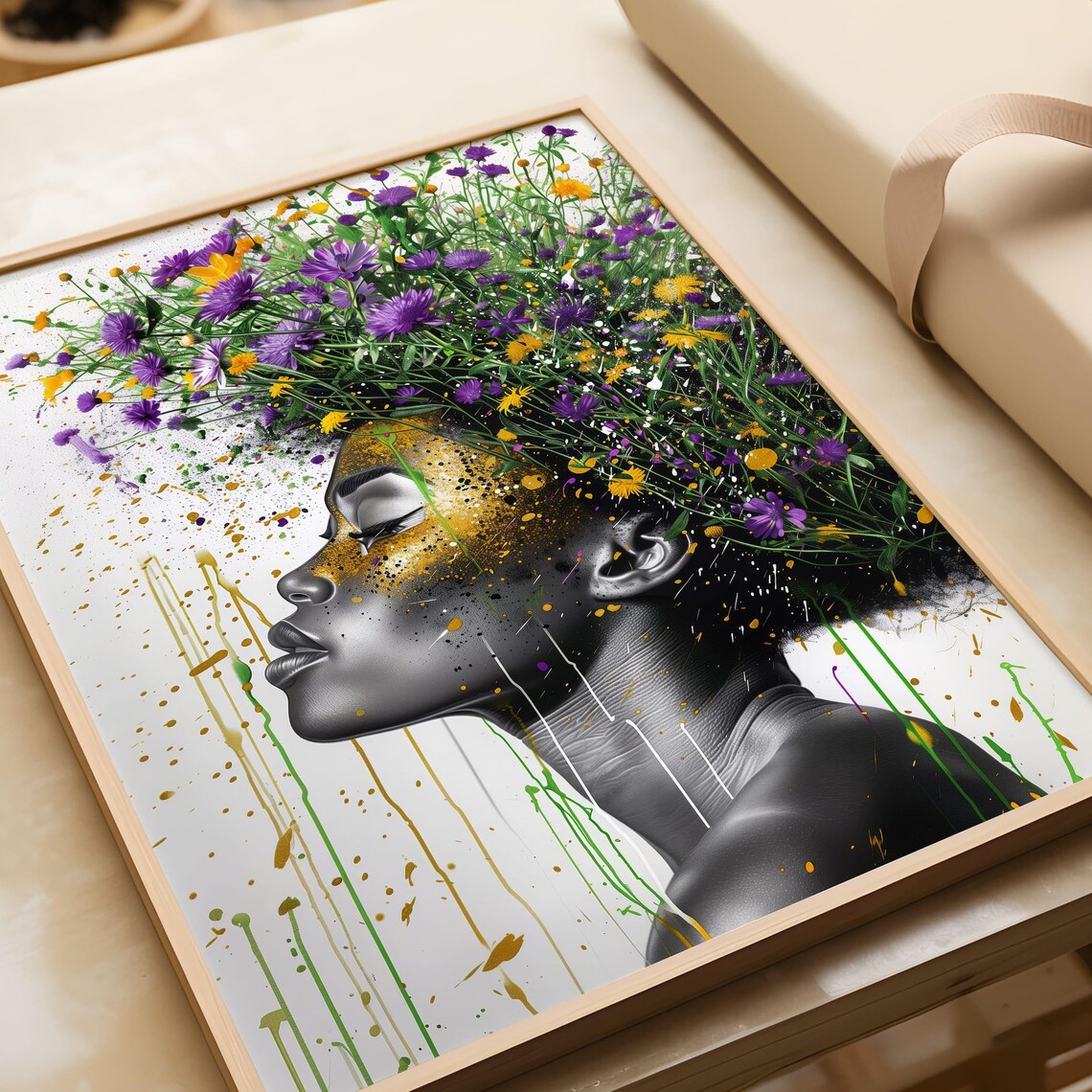 Black Woman Floral Afro Hair Portrait Afrocentric Art Poster - Image 6