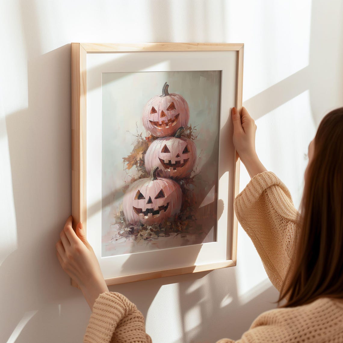 Pink Pastel Jack O Lanterns Stacked Pumpkins Halloween Poster - Image 6