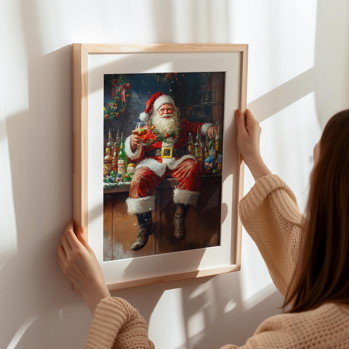 Funny Santa Claus Drinking Art Christmas Print - Image 5