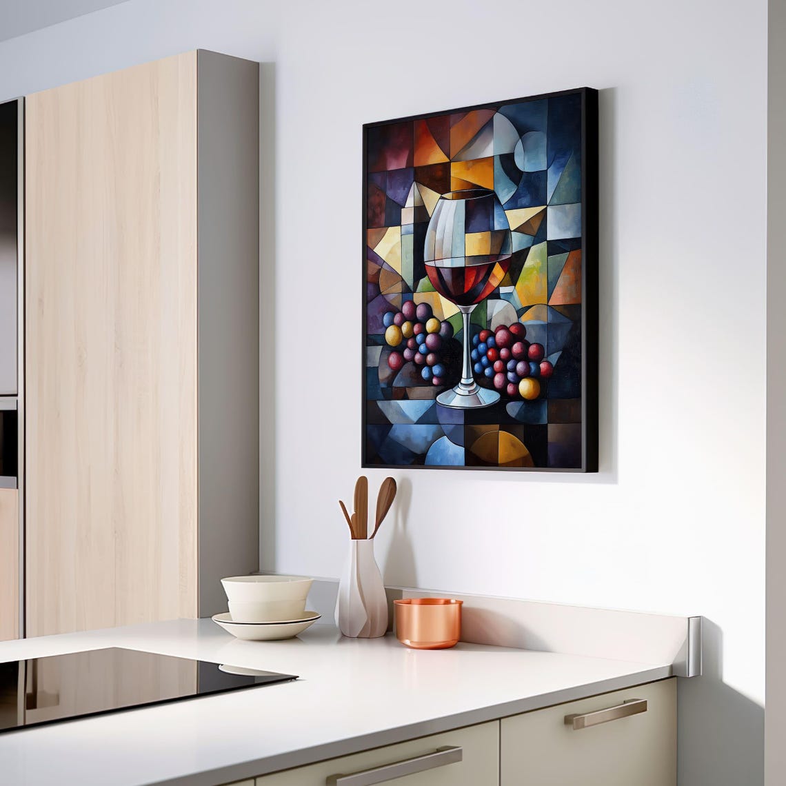 Cubist Wine Glass with Colorful Grapes Geometric Still Life Poster - Image 5