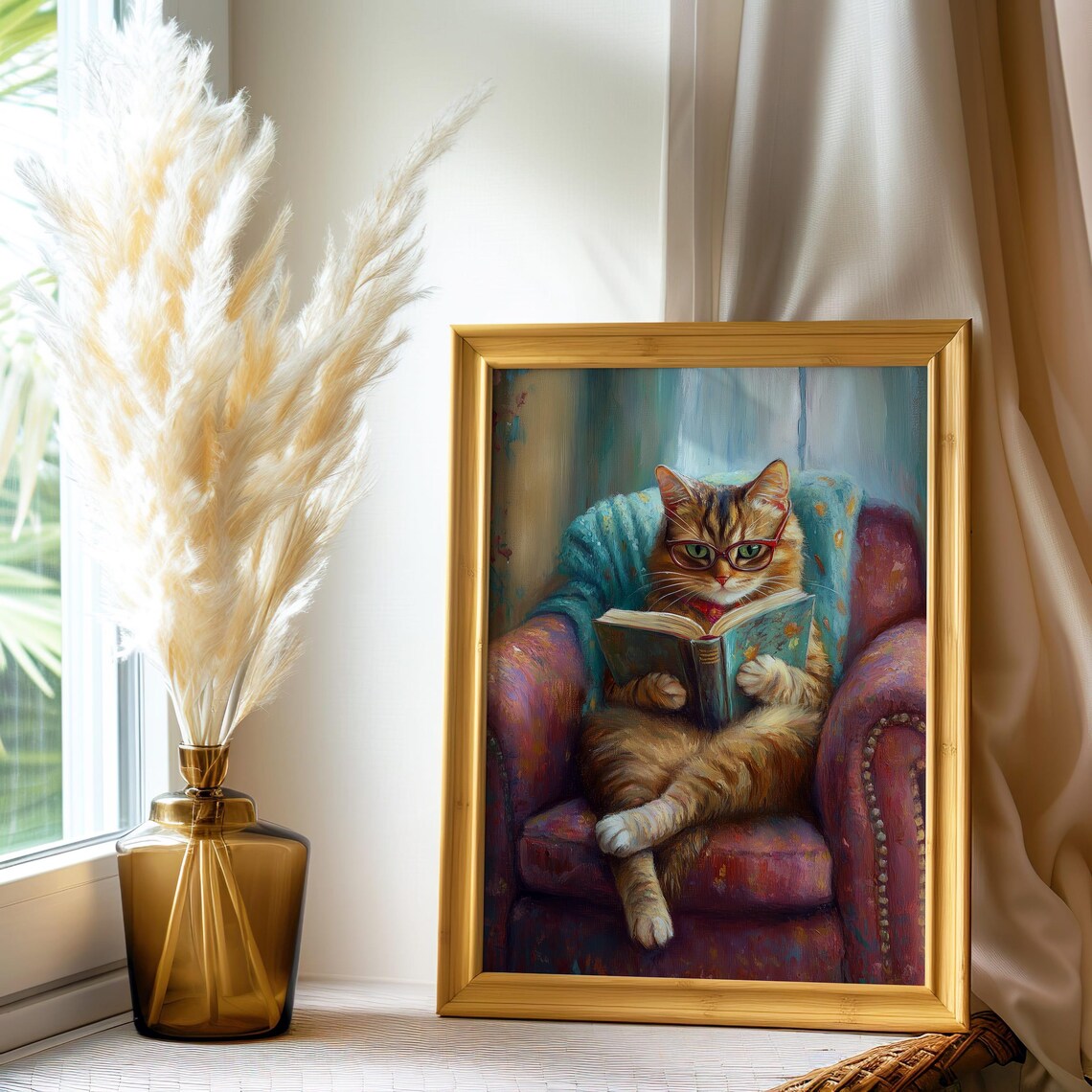 Cozy Cat Reading Art Print, Cute Home Library Decor - Image 7