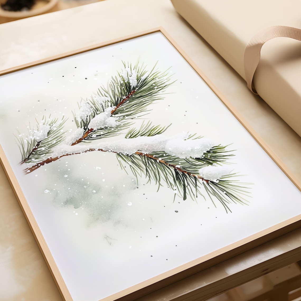 Snowy Pine Branch Minimalist Christmas Art Print - Image 4