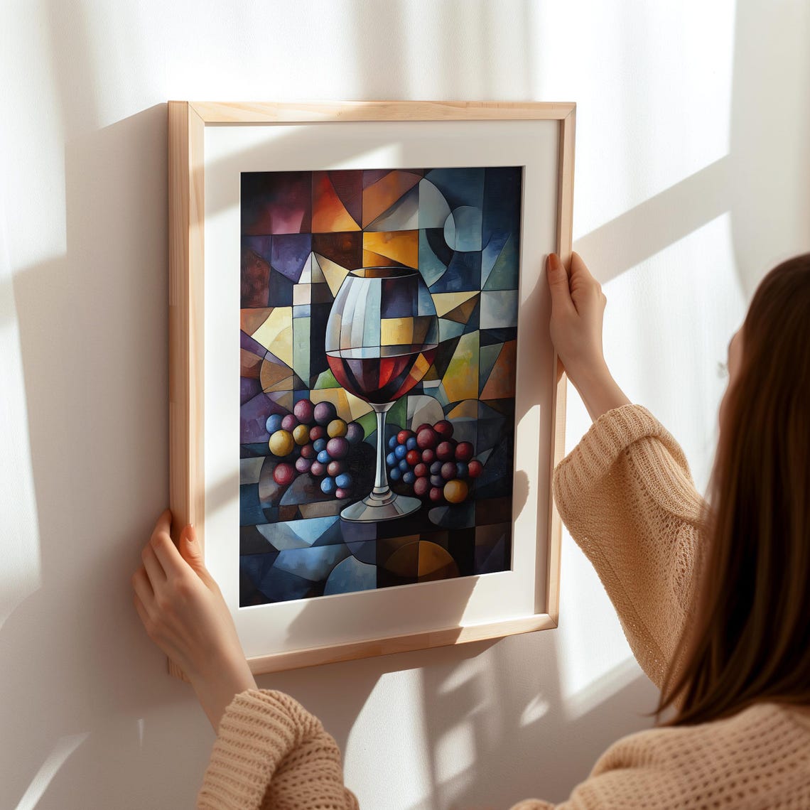 Cubist Wine Glass with Colorful Grapes Geometric Still Life Poster - Image 6