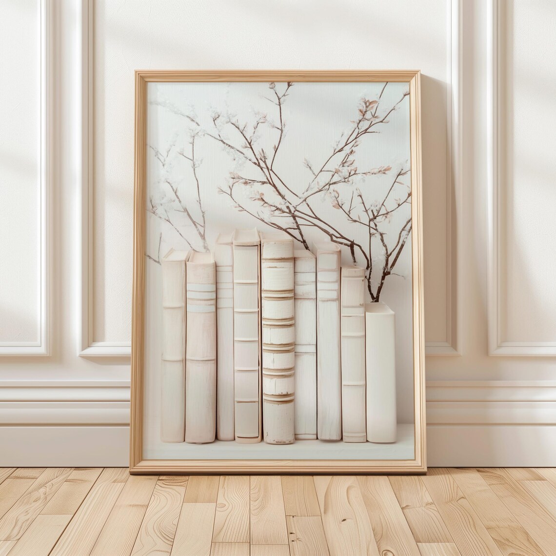 Minimalist Book Lover Art Print, Neutral Reading Nook
