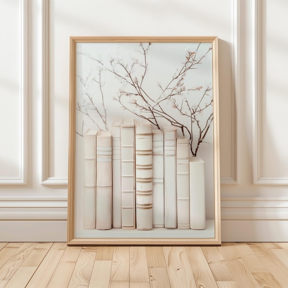 Minimalist Book Lover Art Print, Neutral Reading Nook