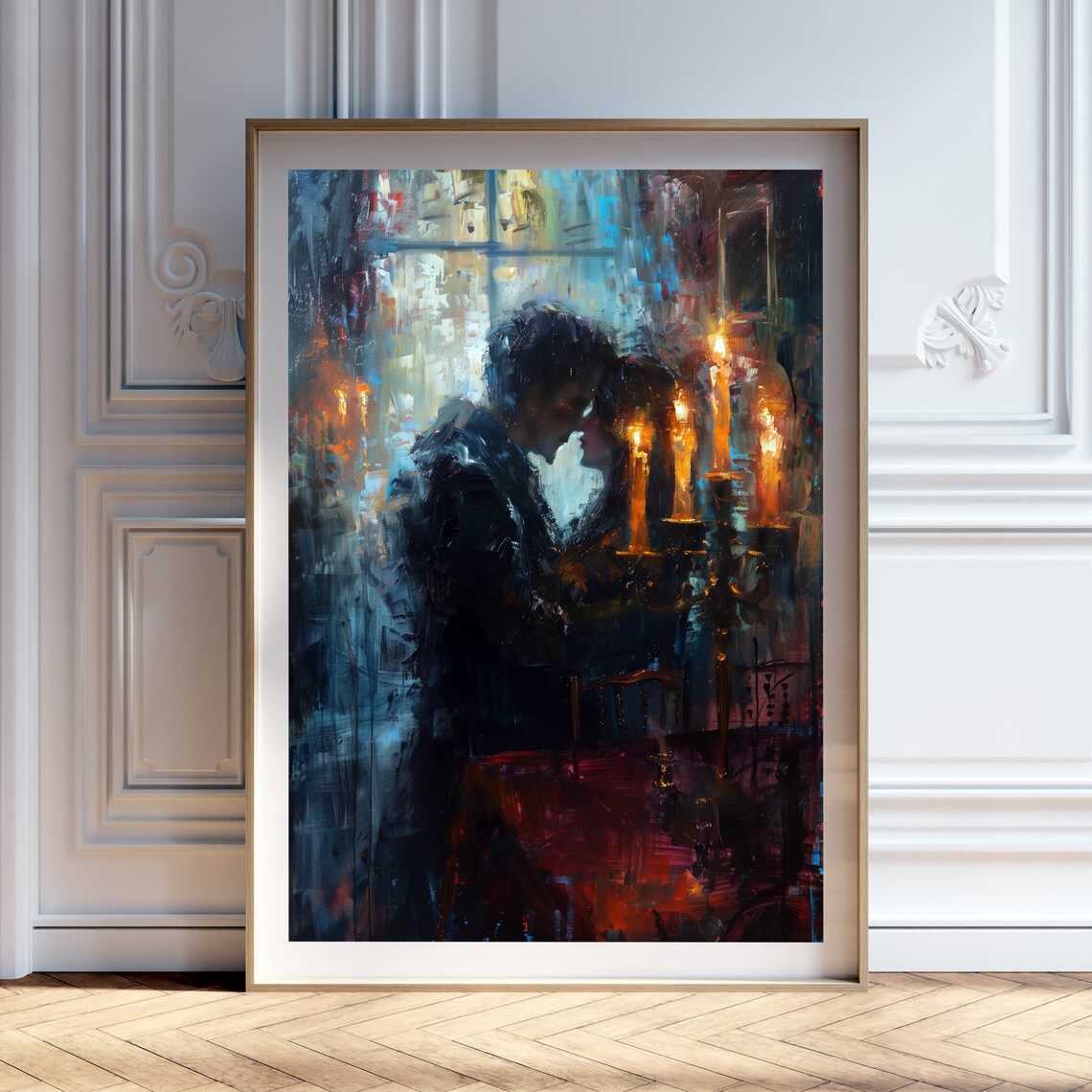 Gothic Candlelit Embrace, Dark Romantic Art Print
