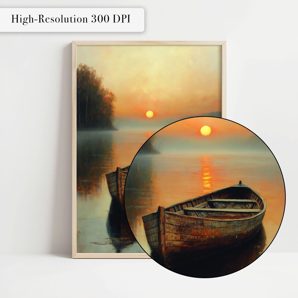 Rustic Boat At Sunset, Lake Reflection Art Print - Image 4