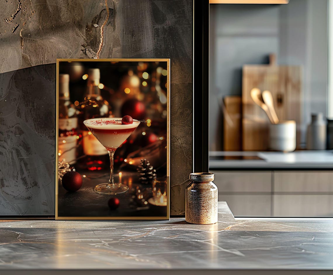 Christmas Martini Cocktail with Festive Bokeh Holiday Bar Decor Poster - Image 7