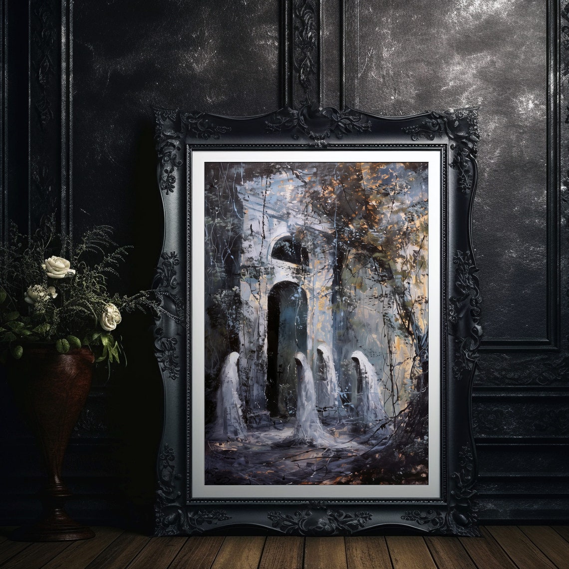 Ghosts Among Ancient Ruins Dark Forest Night Gothic Art Poster - Image 8