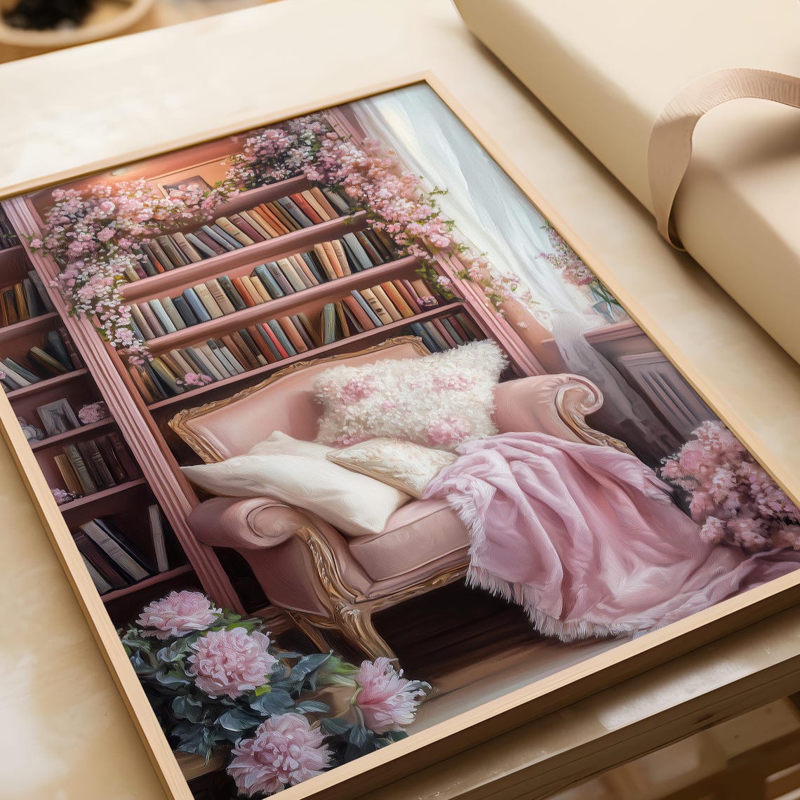 Pink Blush Reading Nook Plush Armchair With Cherry Blossoms Poster - Image 6