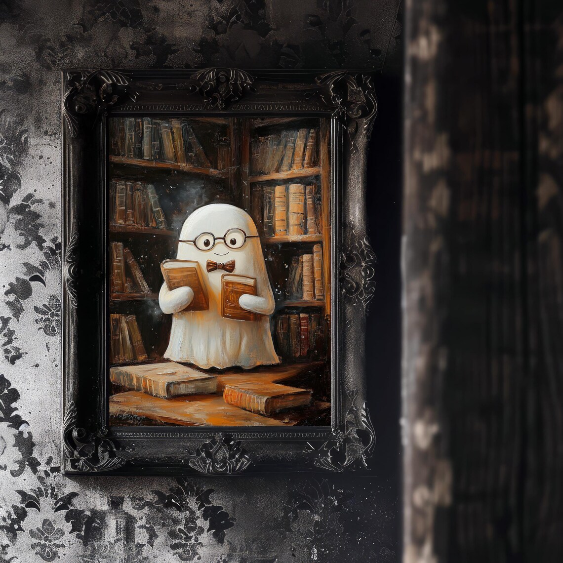 Library Ghost Art Print Cute Bookish Halloween Decor Spooky Ghost Reading Wall Art Cozy Print - Image 5