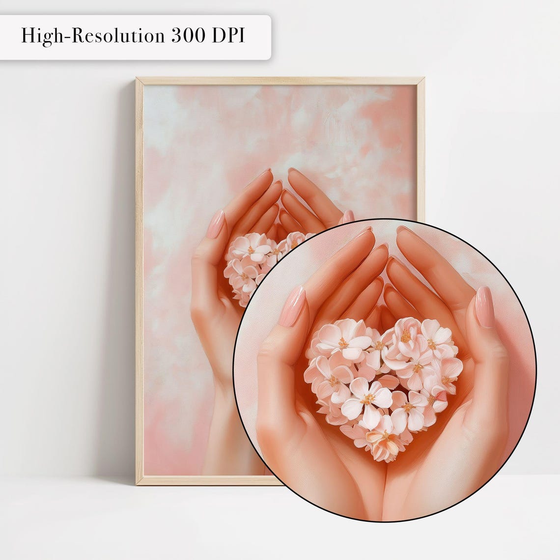 Two Cupped Hands Holding Heart Of White Blossoms Soft Pink Poster - Image 4