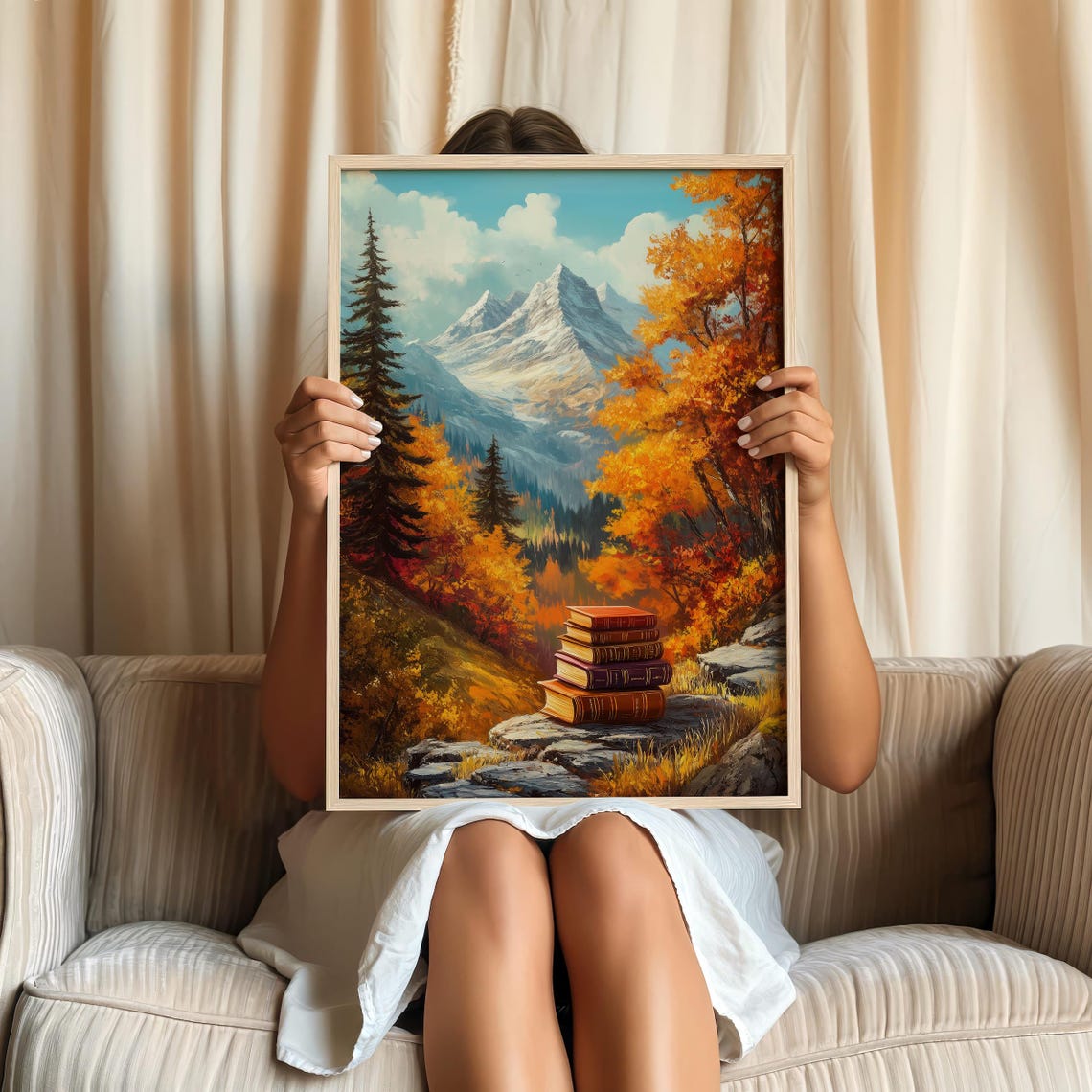 Autumn Mountain Landscape With Stack Of Books On Rocky Outcrop Poster - Image 2