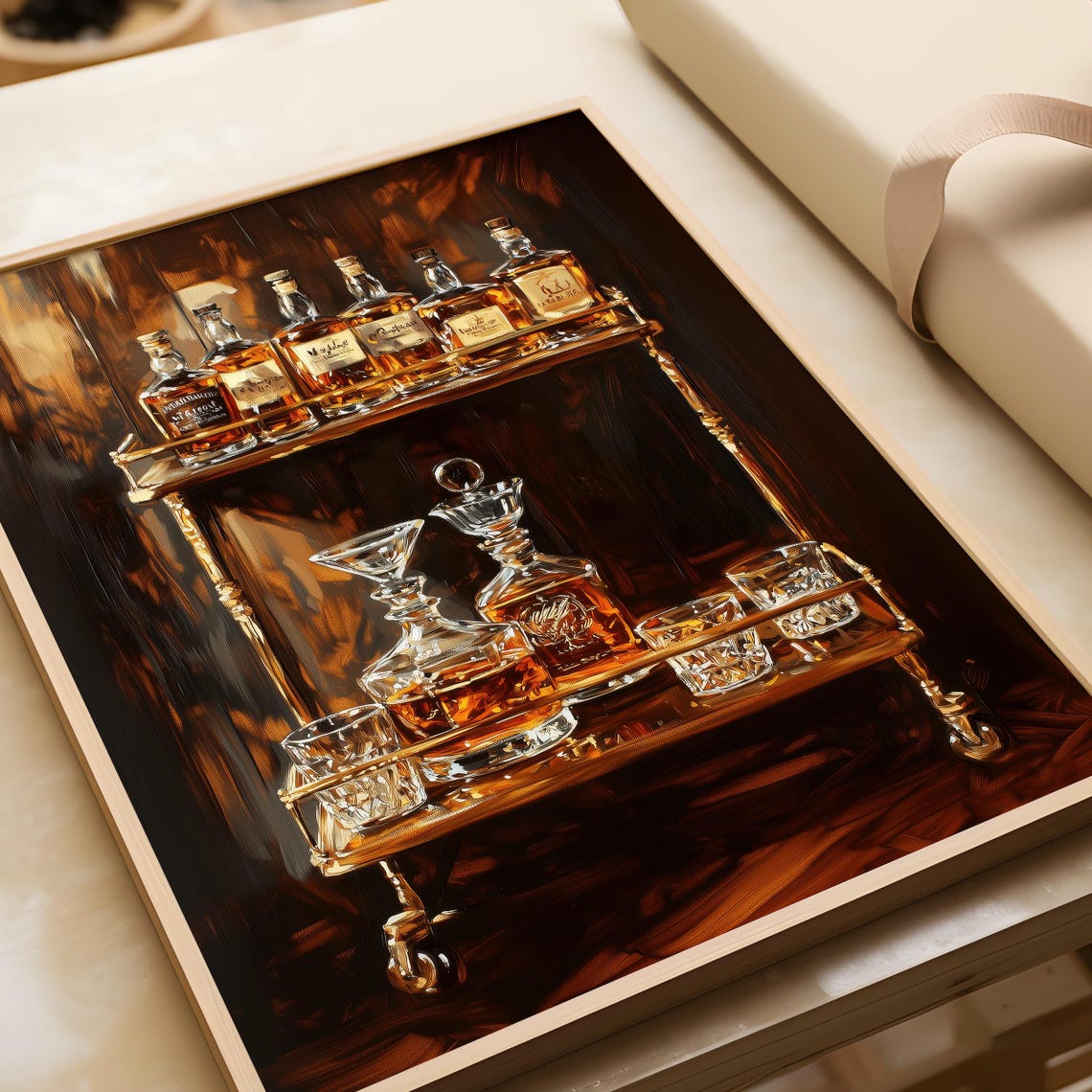 Vintage Whiskey Bar Cart With Bottles and Decanters Art Poster - Image 4