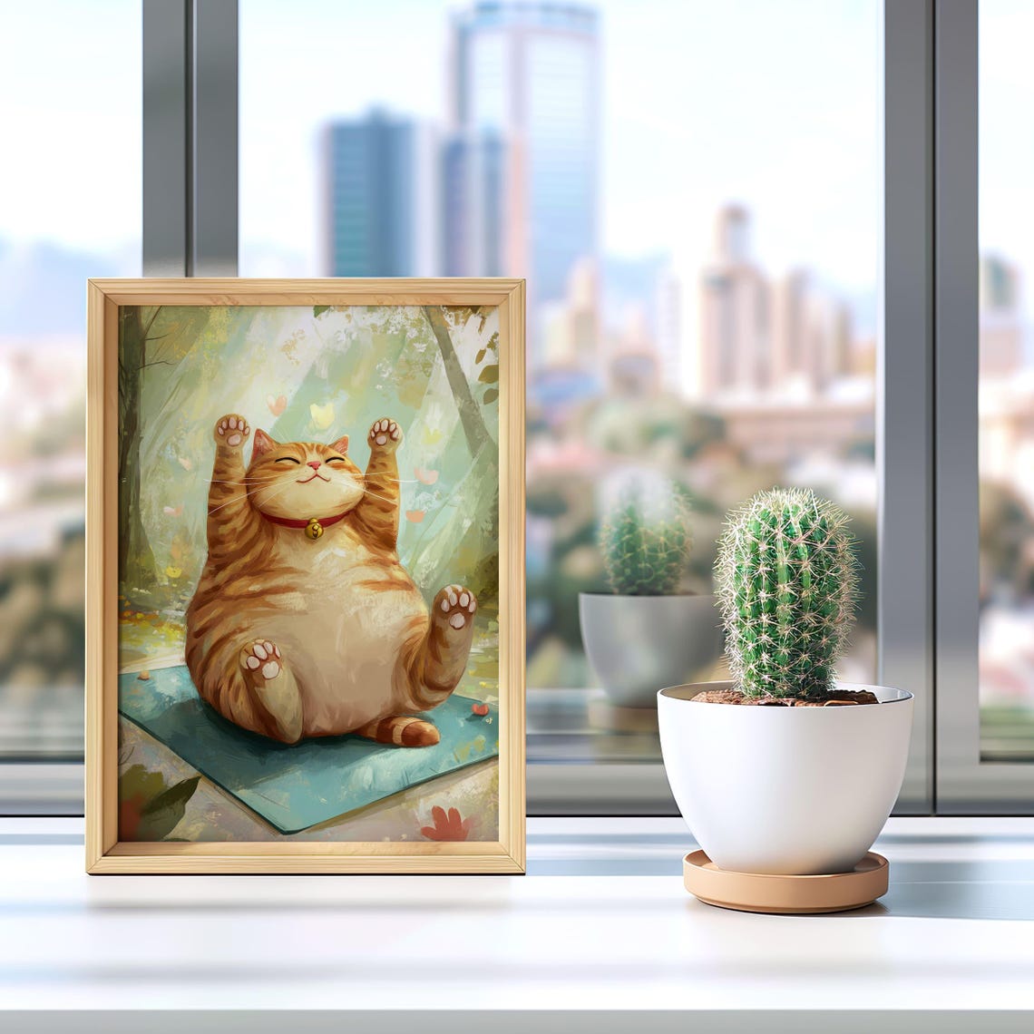Chubby Orange Cat Yoga Stretch Cute Animal Art Funny Decor Poster - Image 4