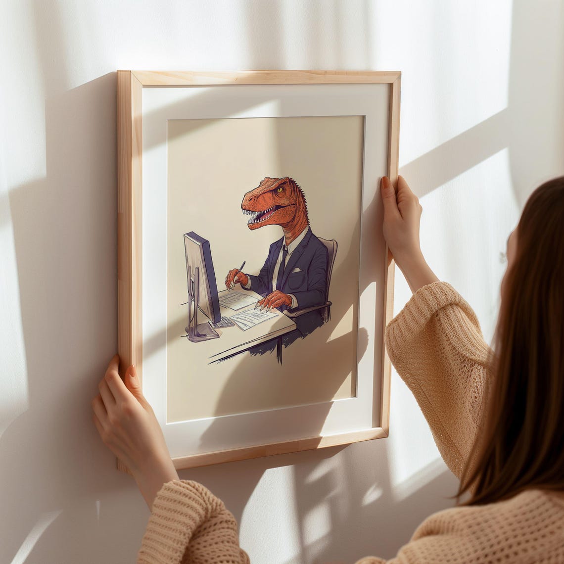 Funny T Rex In Suit Office Dinosaur Humor Workplace Art Poster - Image 6