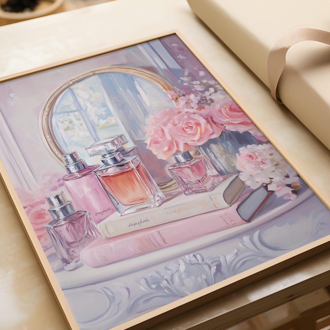 Pink Perfume Bottles and Books Shabby Chic Floral Art Poster - Image 6