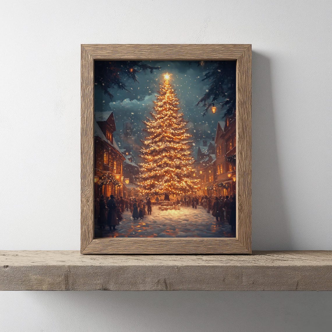 Giant Glowing Christmas Tree In Snowy Village Night Scene Poster - Image 2
