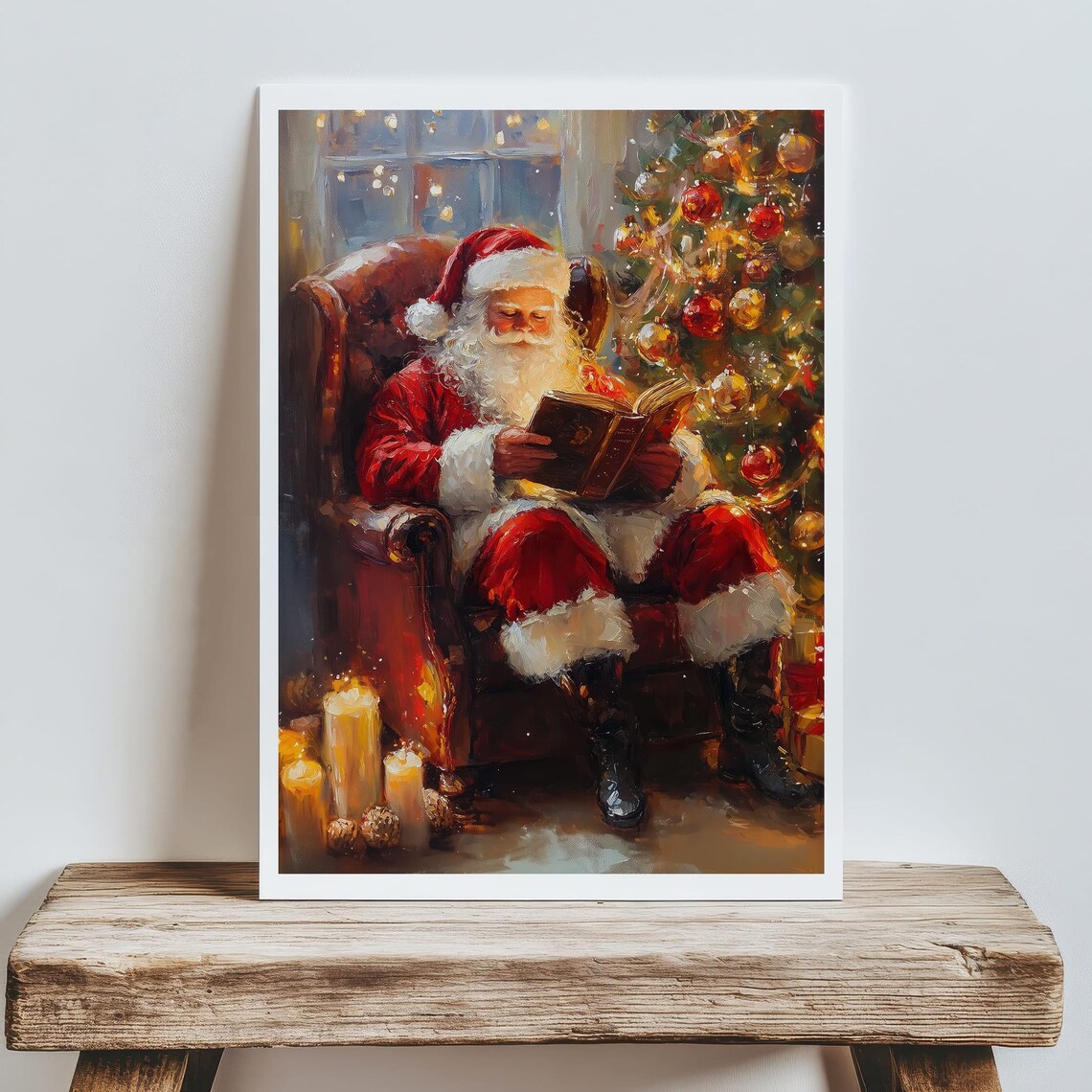 Santa Claus Reading Christmas Tree Wall Art Print - Image 6