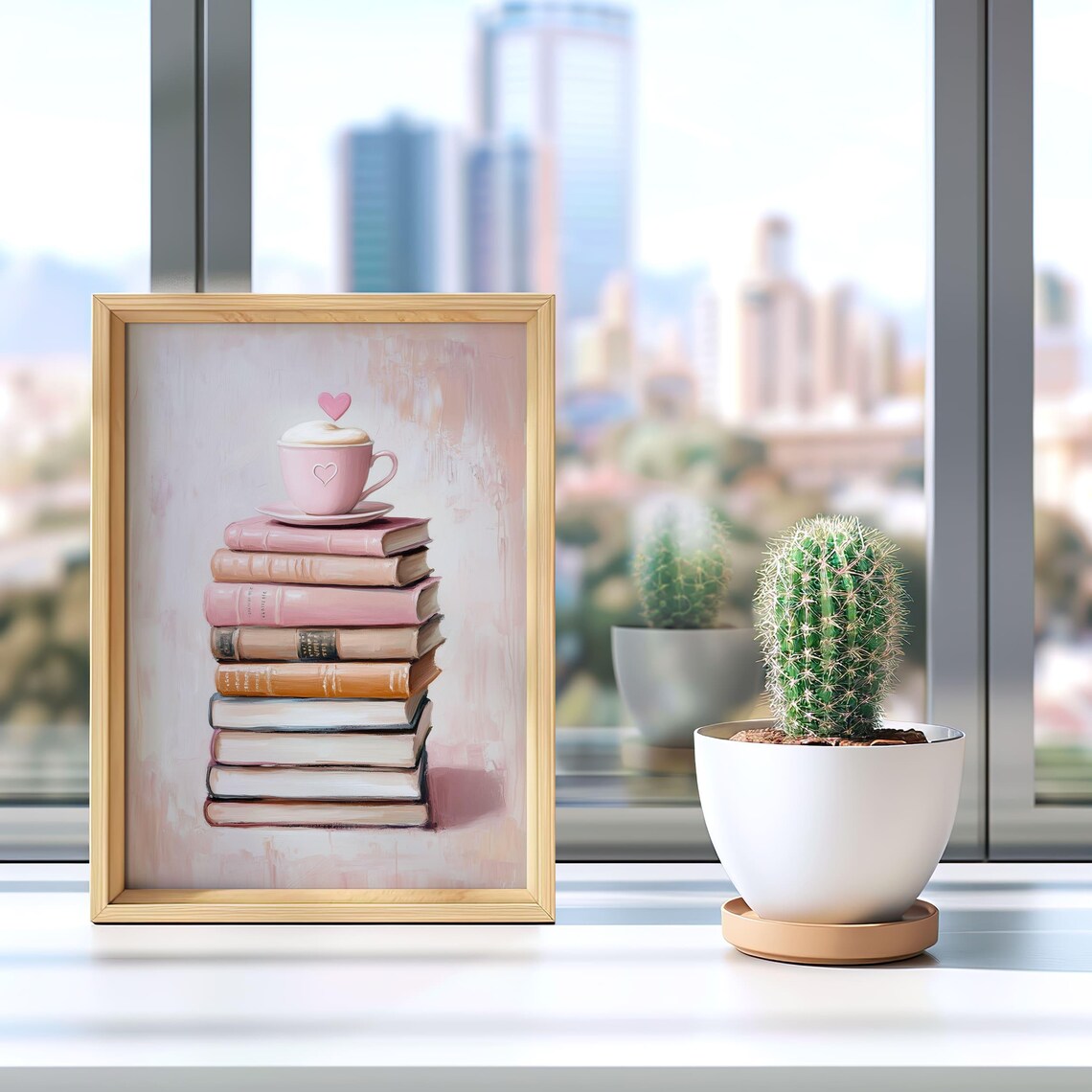 Pink Book Lover Art Print, Cozy Coffee Books Decor - Image 3