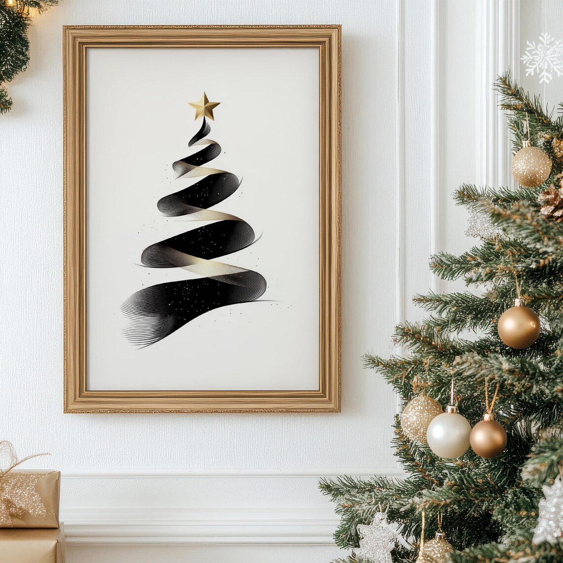 Minimalist Black and Gold Christmas Tree Star Modern Holiday Poster - Image 3