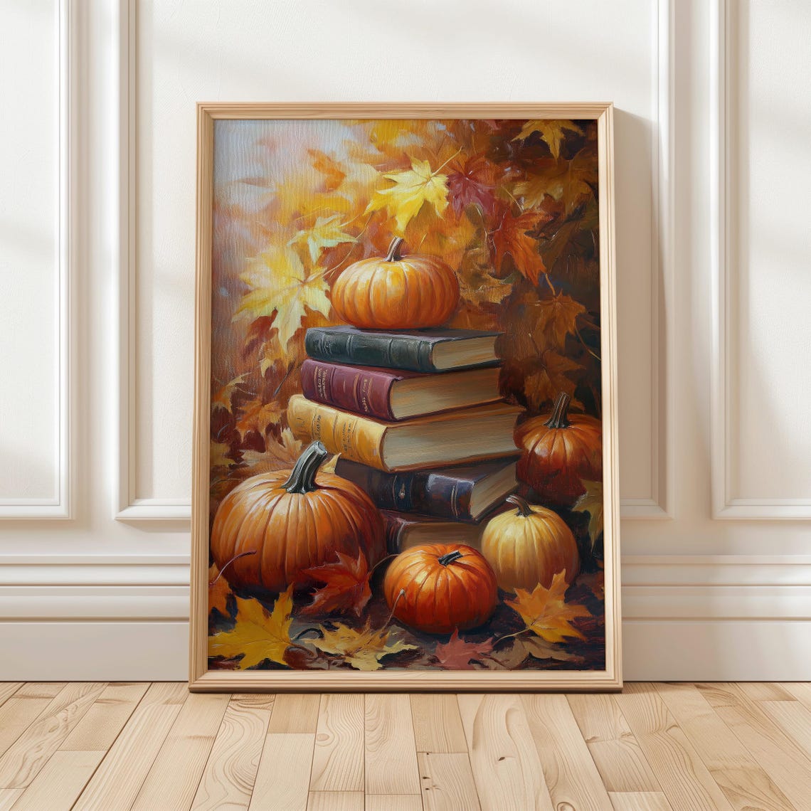 Pumpkin and Book Stack Autumn Harvest Still Life Fall Decor Art Poster