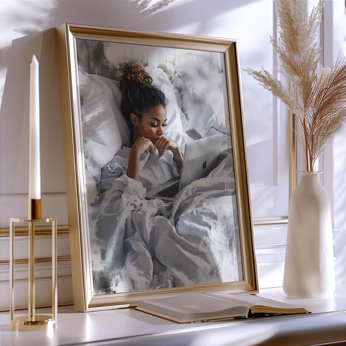 African American Woman In Bed Art Print, Cozy Decor - Image 3