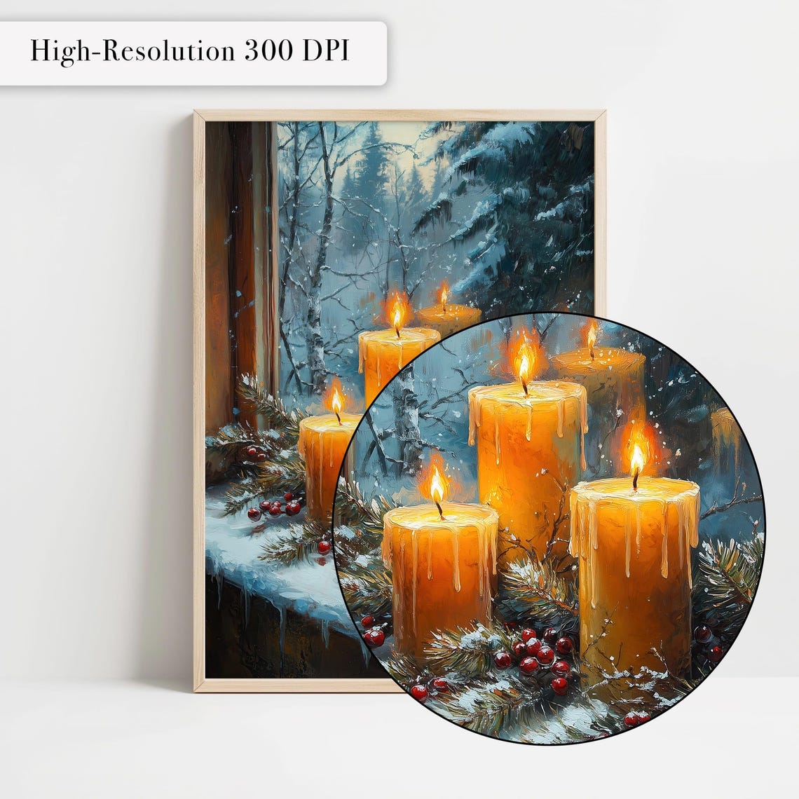 Winter Candles On Snowy Windowsill Christmas Glow Art Poster - Image 4