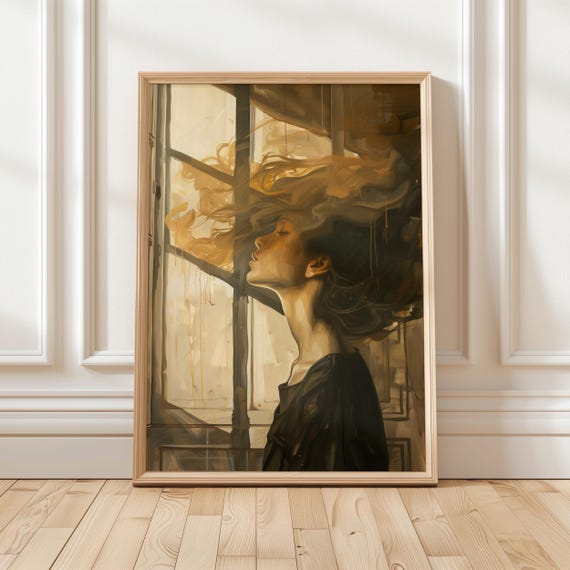 Dreamy Woman Portrait Ethereal Art Sunlit Hair Painting Atmospheric Female Art Modern Home Decor Inspirational Wall Art