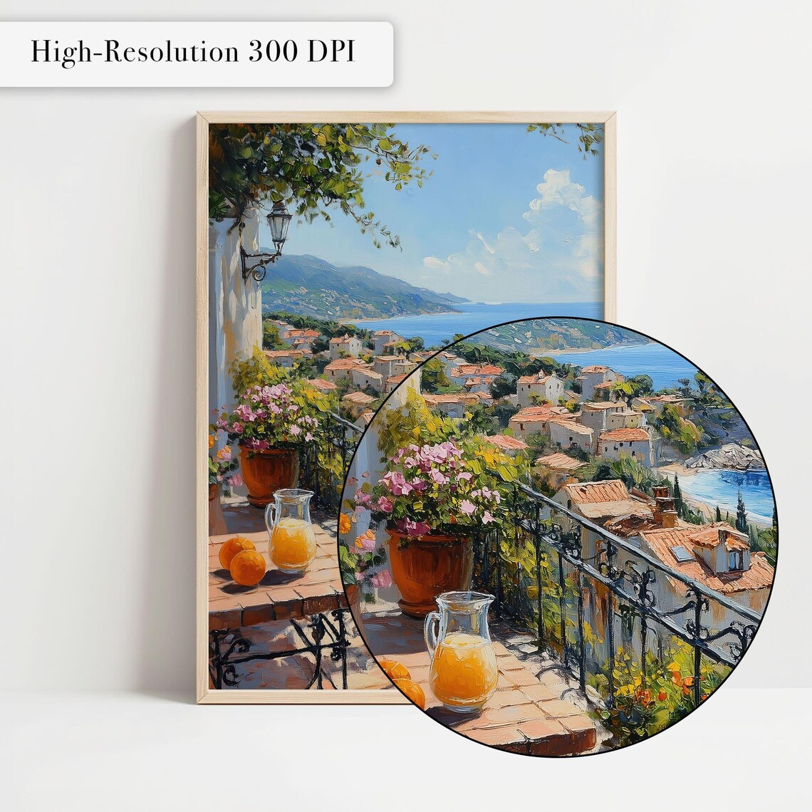 Mediterranean Terrace Sea View Coastal Town Balcony Orange Juice Table Poster - Image 4