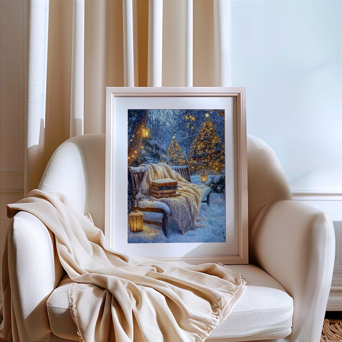 Cozy Christmas Book Lover Snowy Outdoor Winter Reading Nook Poster - Image 2