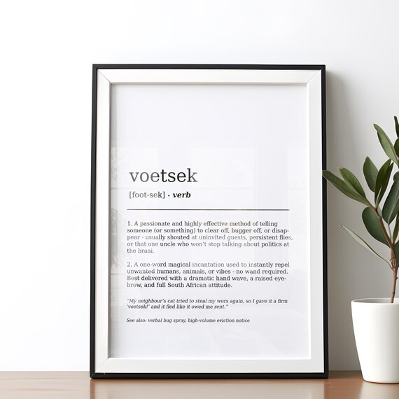 Funny Voetsek Definition Poster South African Wall Art Dictionary Print Minimalist Home Decor