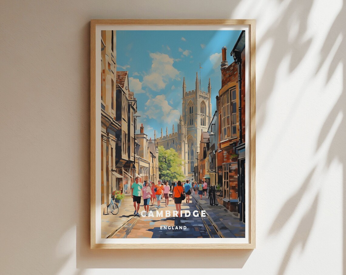 Cambridge England Historic Street Gothic Tower Travel Poster