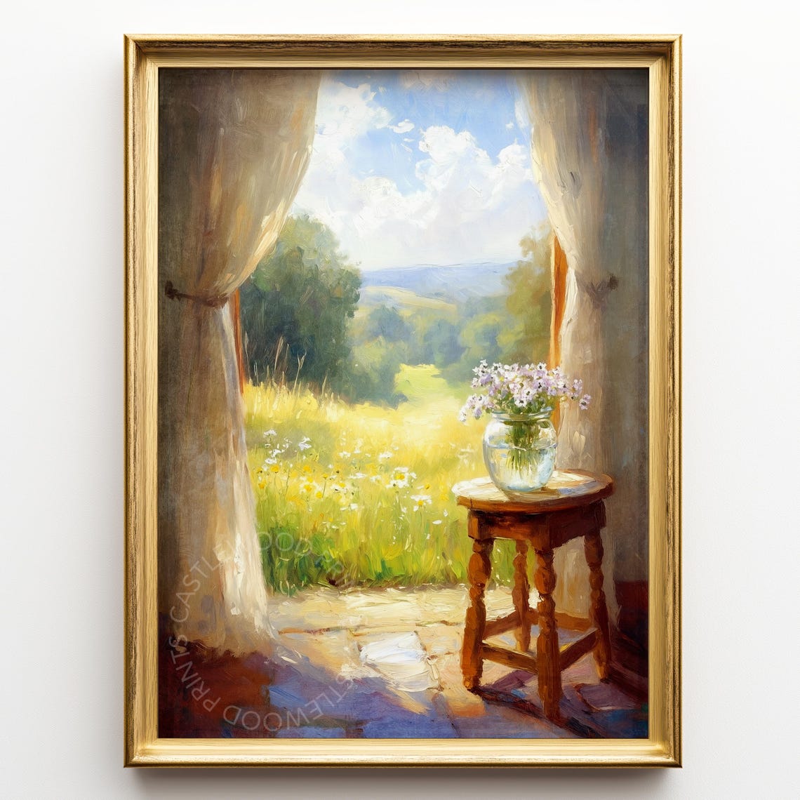 Sunlit Cottage Window Daisy Jar Warm Meadow View Fine Art Poster