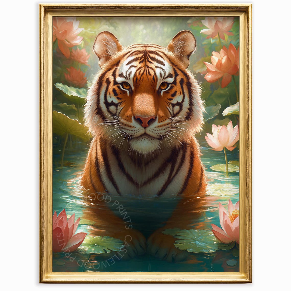 Majestic Tiger Emerging From A Lotus Pond With Water Lilies Poster