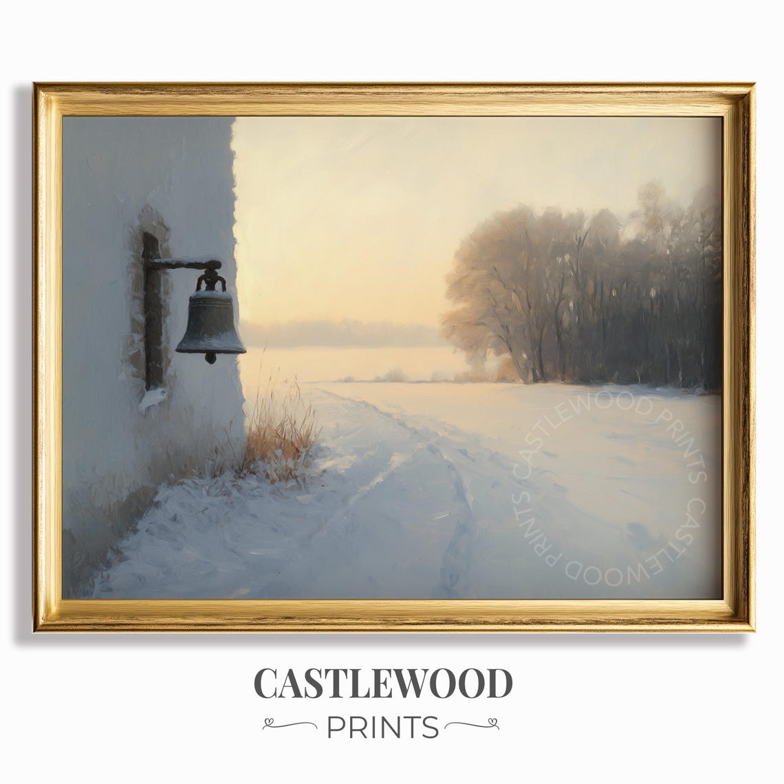 Chapel Bell On Snowy Church Wall Winter Sunrise Landscape Poster
