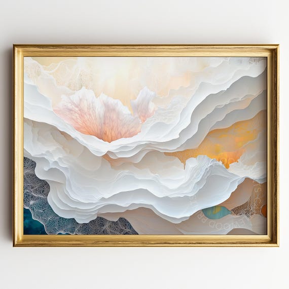 Abstract Floral Wall Art Elegant Layered Peony Soft Pastel Colors Modern Textured Decor Print 484
