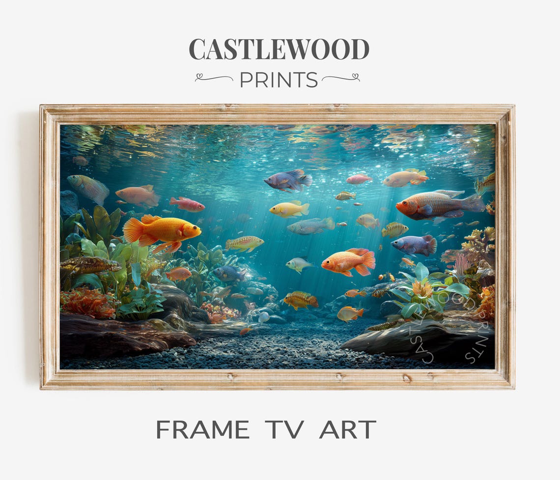 Colorful Fish School Underwater Ocean Scene Frame TV Wall Art
