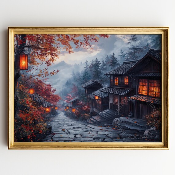 Autumn Kyoto Temple Street At Dusk With Lanterns And Stone Path Poster