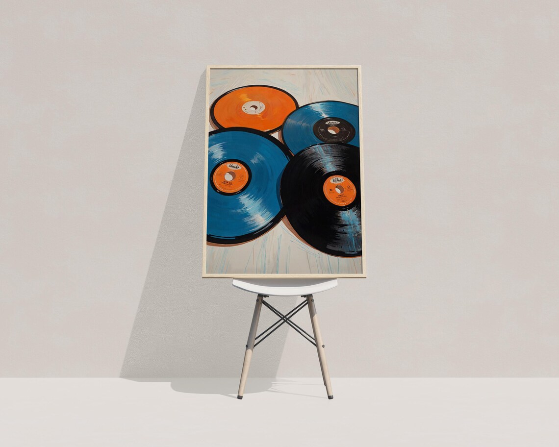 Orange Blue Vinyl Records Pop Art Painting Retro Music Lover Wall Art - Image 4