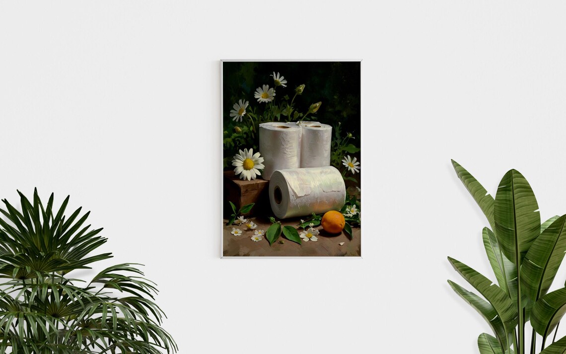 Toilet Paper Rolls With Daisies Funny Bathroom Still Life Art Poster - Image 2