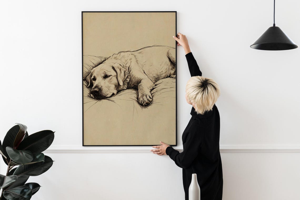 Sleeping Labrador Retriever Sketch Dog Pet Portrait Wall Art - Image 2